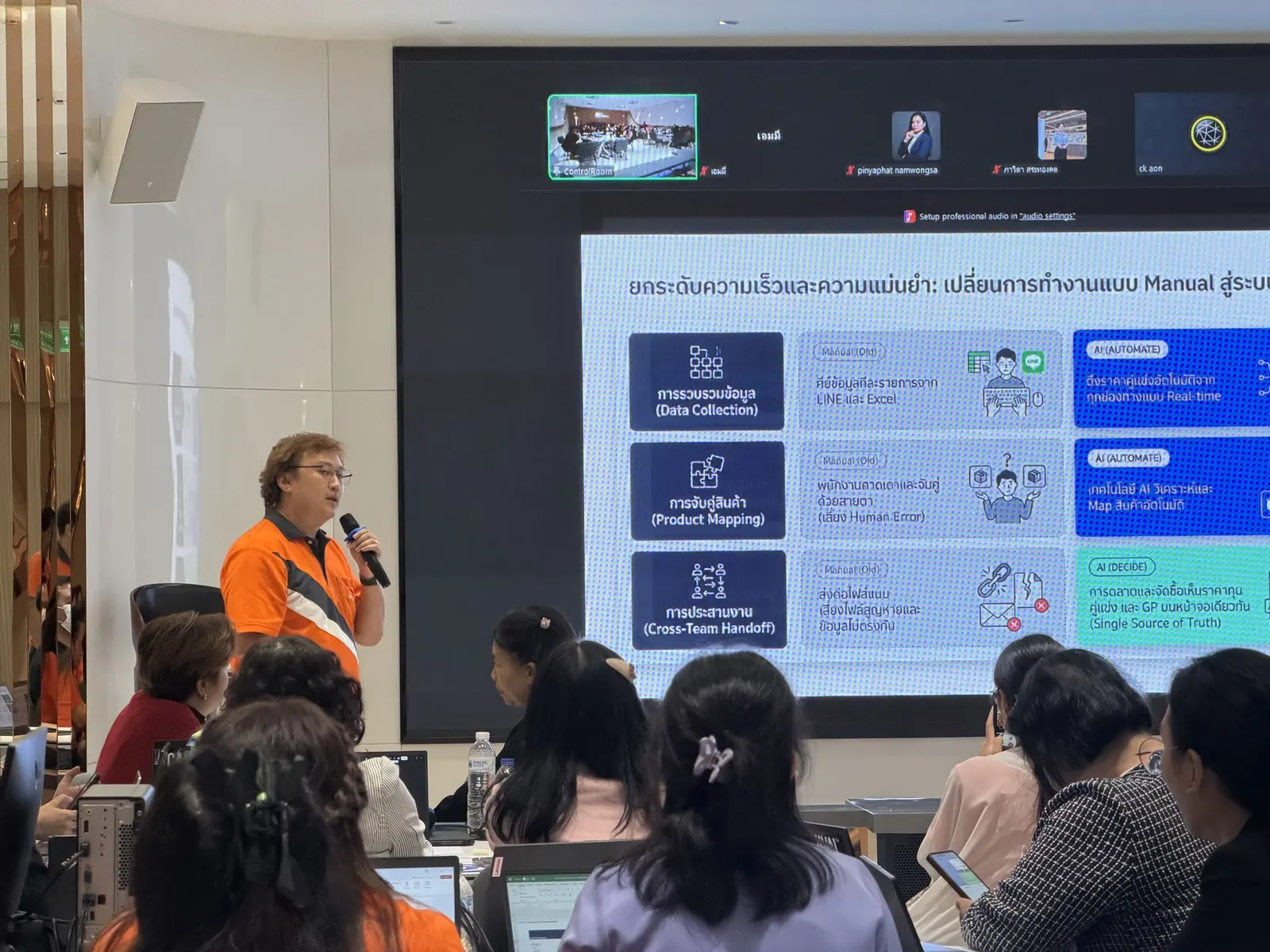 ผู้สอนกำลังนำ AI Workshop ต่อหน้าผู้เข้าอบรม